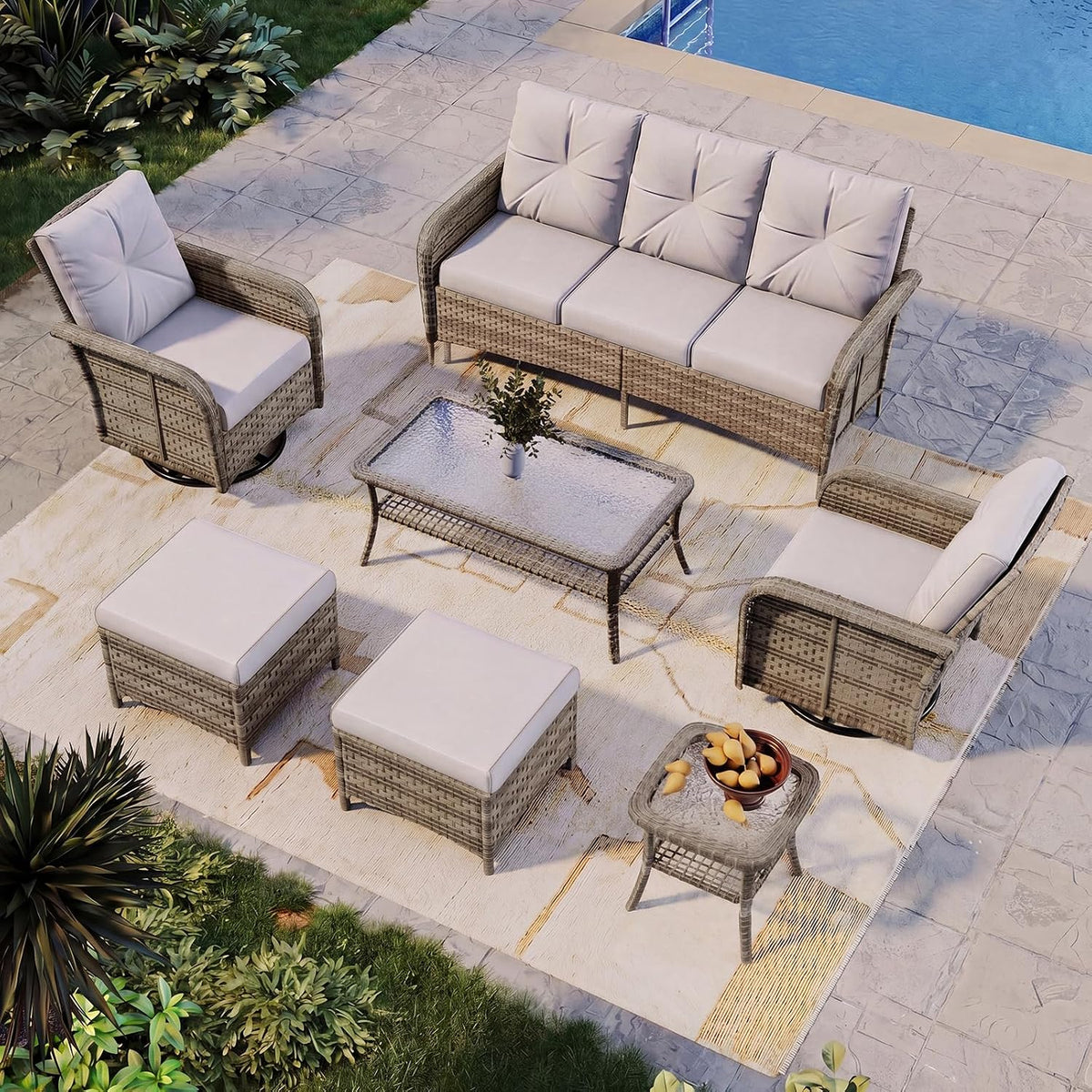 Aoxun 10-Piece Wicker Rattan Patio Furniture Set with 44